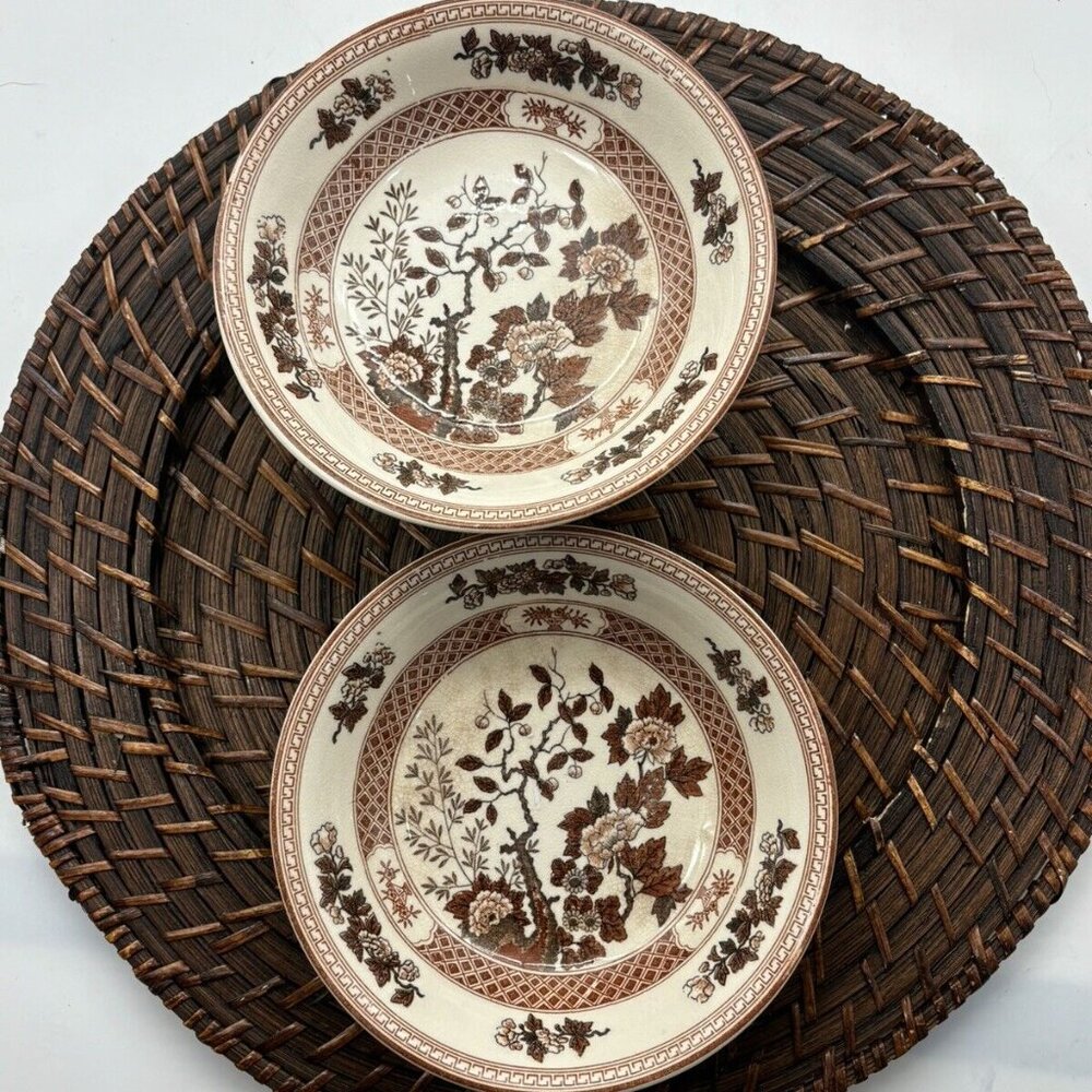 Vintage Nasco Indian Tree Transferware Round Dessert Soup Bowls Set of (2) 7.75"